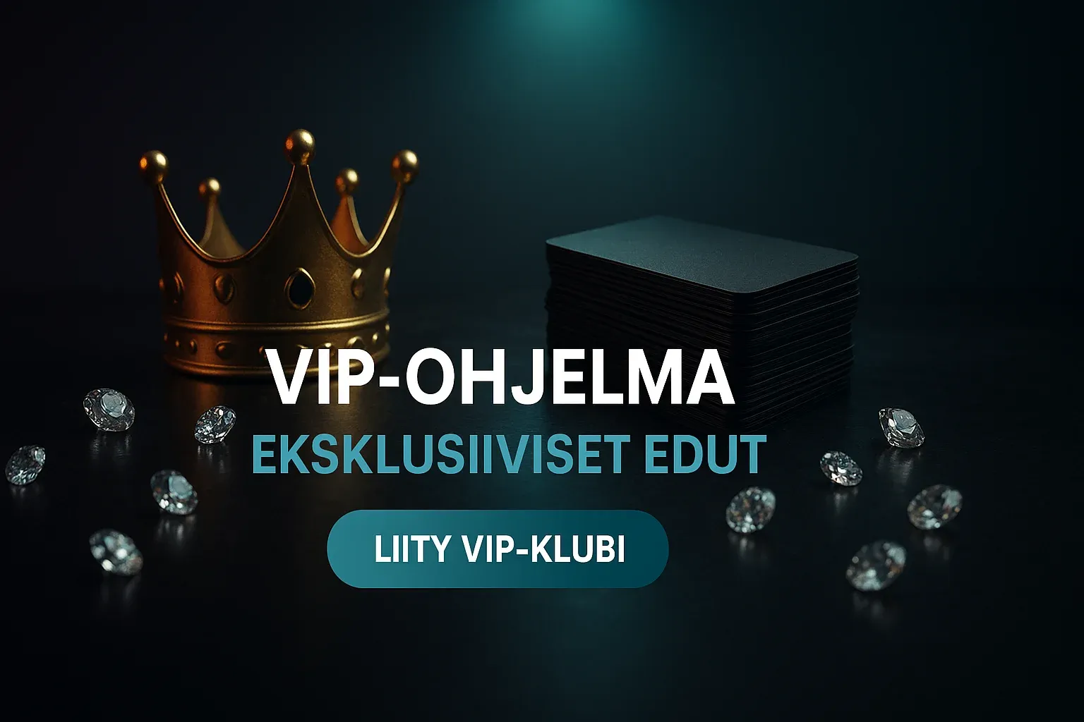 VIP-kasino banneri, kultakruunu, premium-kortit ja timantit VIP-loungessa